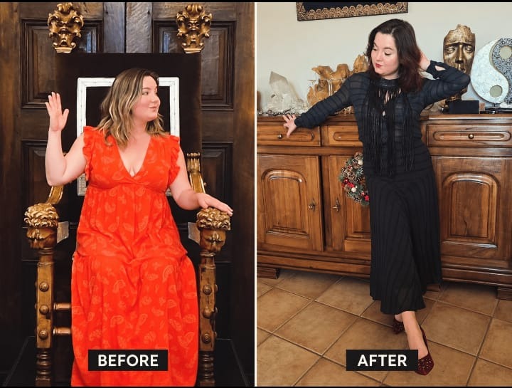 Female client dramatic posture and silhouette evolution